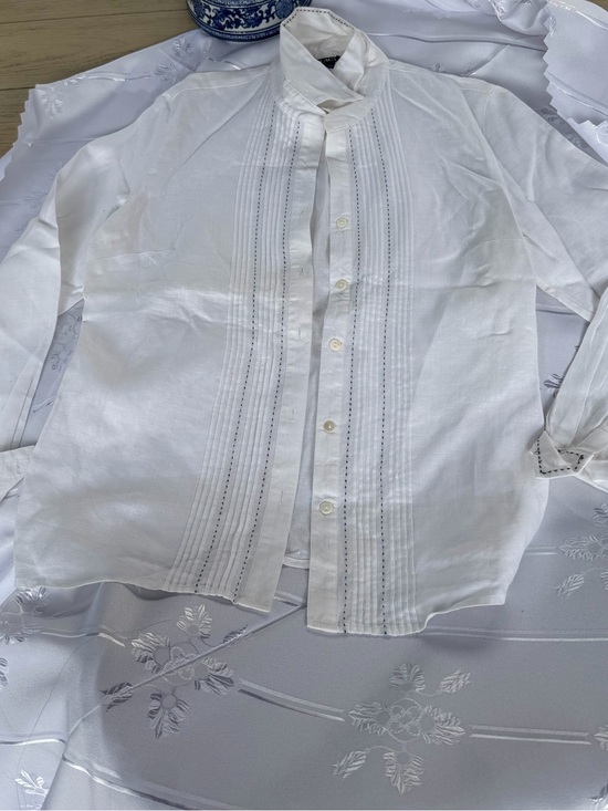Tracy M Tops - Tracy M White 100% Linen Pintuck Button-Down Shirt Size Large